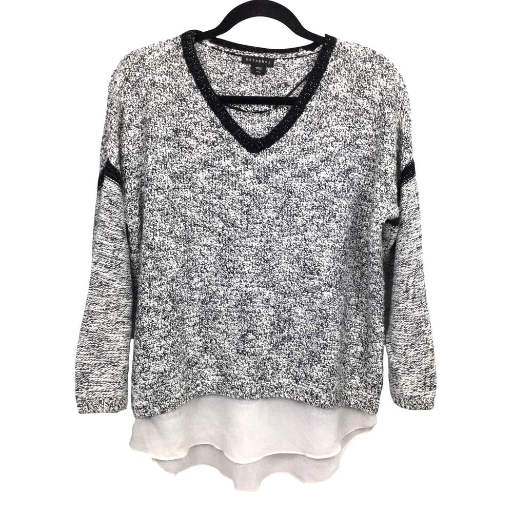 Metaphor Marled Knit Cozy Chic Casual V-Neck Drop Shoulder Pullover Sweater  M